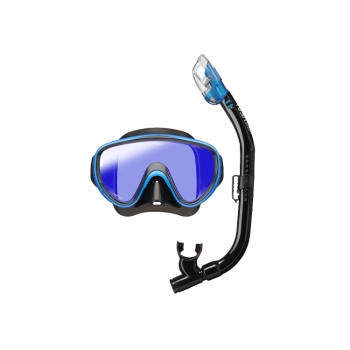 TUSA Adult Mirrored Mask Snorkel Combo Black Fishtail Blue UC-0118-BKF