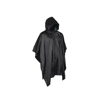 Mil-Tec Black PVC Waterproof Rain Poncho � Tactical Hooded Gear - Model 10628502