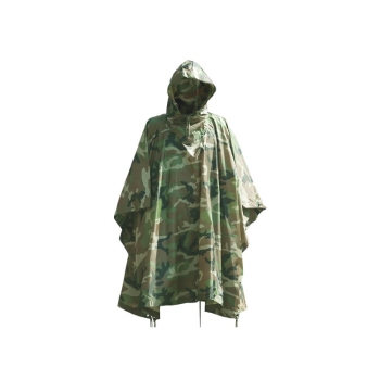 Mil-Tec Woodland Camo Ripstop Poncho - Waterproof GI-Style Rain Gear