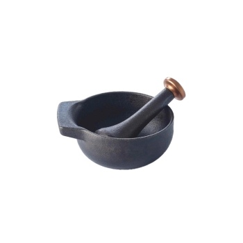Enameled Cast Iron Mortar and Pestle Set 2 Cup Textured Herb Grinder