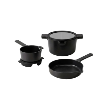 Alva 5 Piece Stackable Ceramic Nonstick Cookware Set - Black