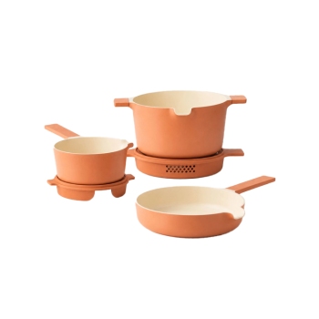 Alva 5 Piece Stackable Ceramic Nonstick Set - Peach